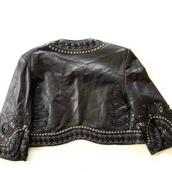 Double D Ranch Black Genuine Leather Beaded Studded Open Bolero Jacket - Picture 7 of 11